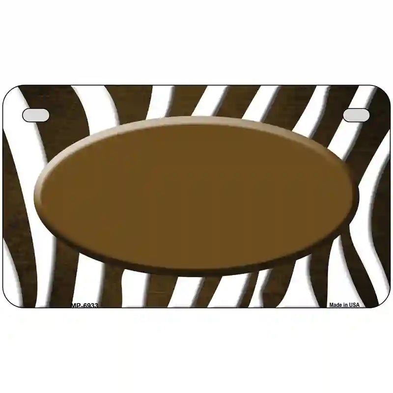 Brown White Zebra Oval Oil Rubbed Metal Novelty License Plate 7" x 4" (MP)