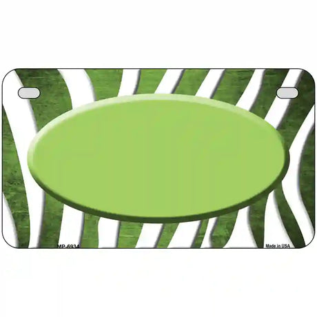 Lime Green White Zebra Oval Oil Rubbed Metal Novelty License Plate 7" x 4" (MP)