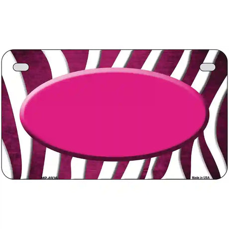 Pink White Zebra Oval Oil Rubbed Metal Novelty License Plate 7" x 4" (MP)