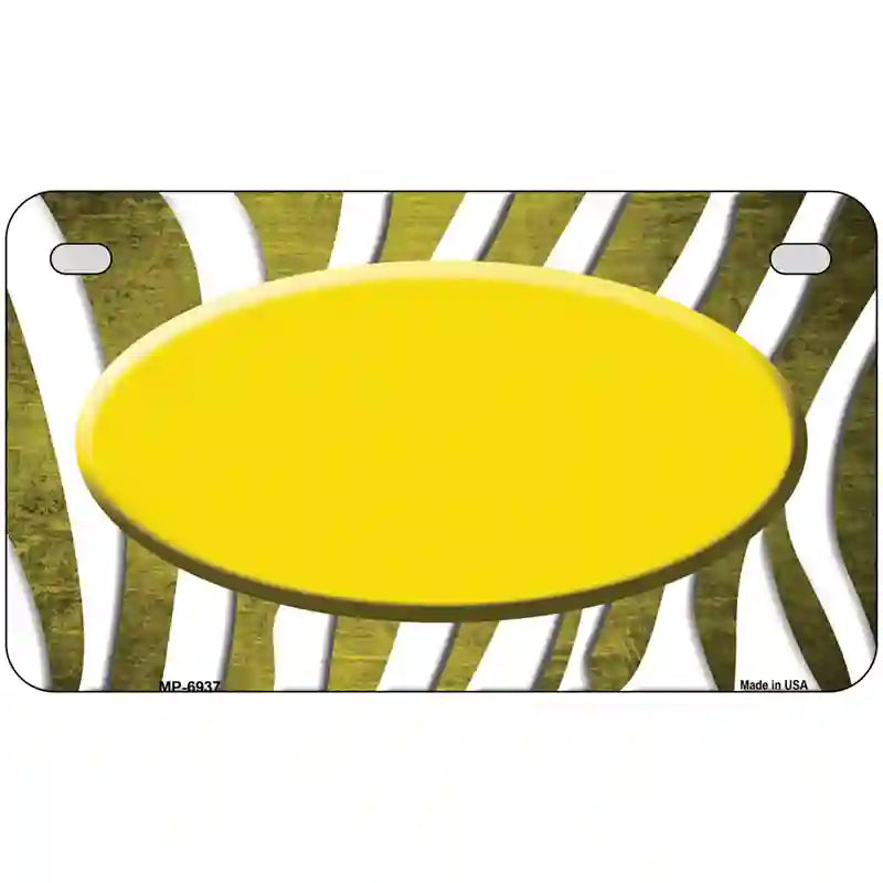 Yellow White Zebra Oval Oil Rubbed Metal Novelty License Plate 7" x 4" (MP)