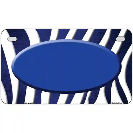 Blue White Zebra Oval Oil Rubbed Metal Novelty License Plate 7" x 4" (MP)