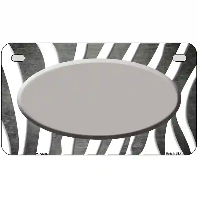 Gray White Zebra Oval Oil Rubbed Metal Novelty License Plate 7" x 4" (MP)