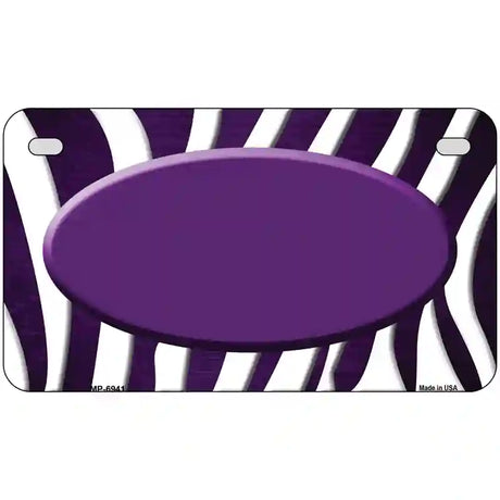 Purple White Zebra Oval Oil Rubbed Metal Novelty License Plate 7" x 4" (MP)