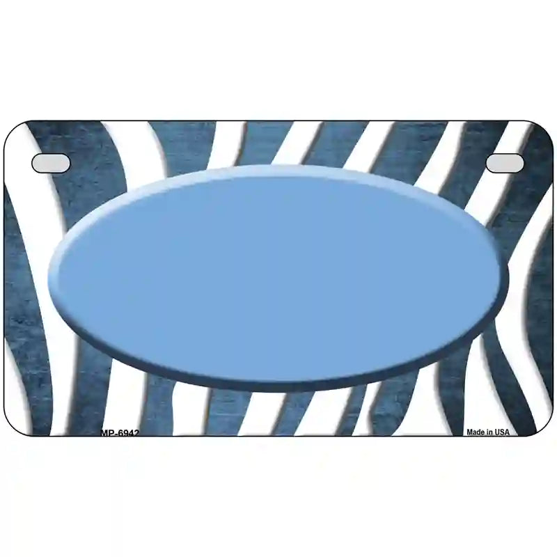 Light Blue White Zebra Oval Oil Rubbed Metal Novelty License Plate 7" x 4" (MP)