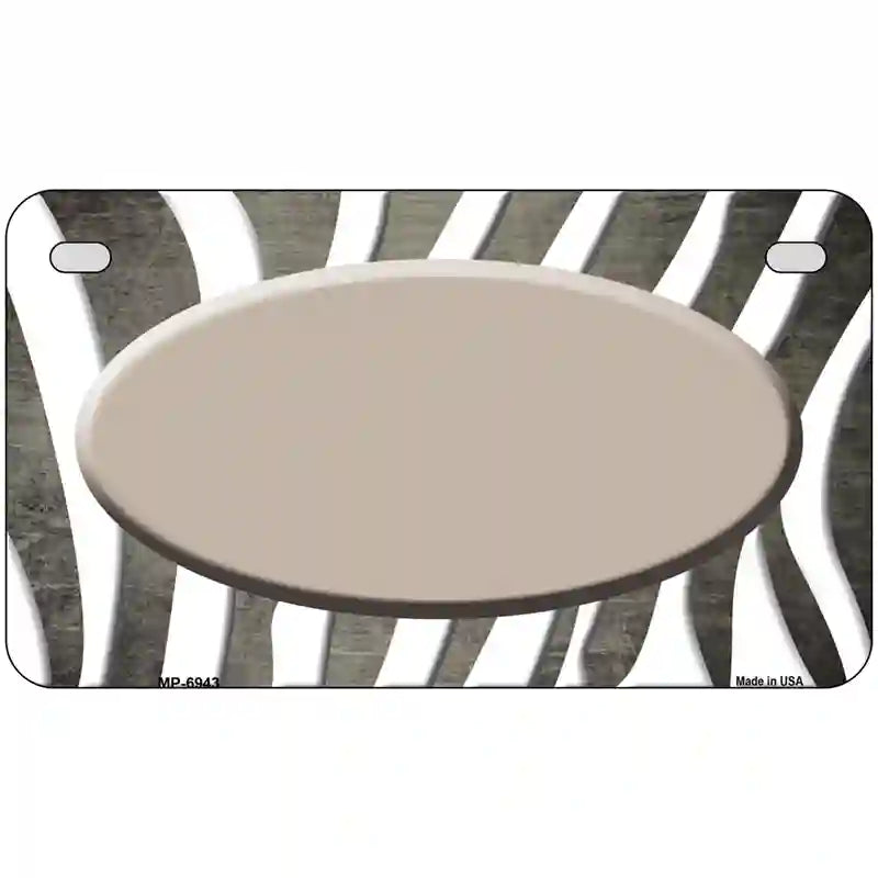 Tan White Zebra Oval Oil Rubbed Metal Novelty License Plate 7" x 4" (MP)