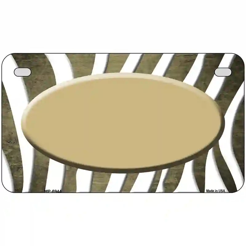 Gold White Zebra Oval Oil Rubbed Metal Novelty License Plate 7" x 4" (MP)