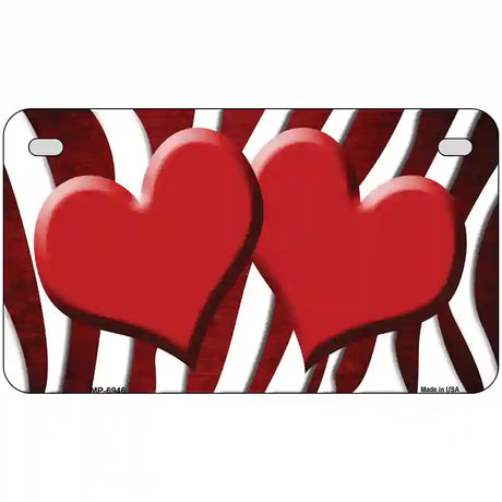 Red White Zebra Hearts Oil Rubbed Metal Novelty License Plate 7" x 4" (MP)