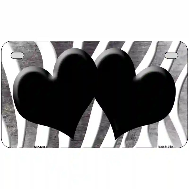 Black White Zebra Hearts Oil Rubbed Metal Novelty License Plate 7" x 4" (MP)