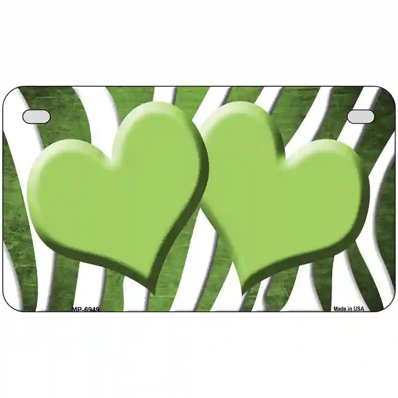 Lime Green White Zebra Hearts Oil Rubbed Metal Novelty License Plate 7" x 4" (MP)