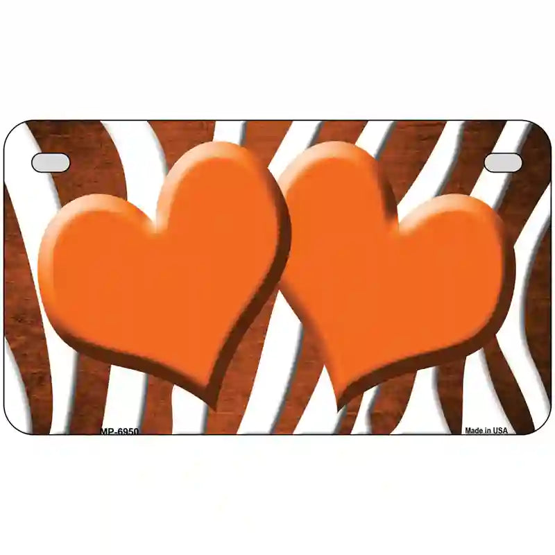 Orange White Zebra Hearts Oil Rubbed Metal Novelty License Plate 7" x 4" (MP)