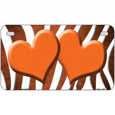 Orange White Zebra Hearts Oil Rubbed Metal Novelty License Plate 7" x 4" (MP)