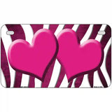 Pink White Zebra Hearts Oil Rubbed Metal Novelty License Plate 7" x 4" (MP)