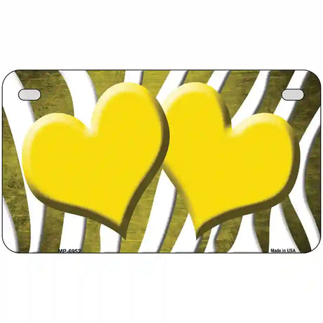 Yellow White Zebra Hearts Oil Rubbed Metal Novelty License Plate 7" x 4" (MP)