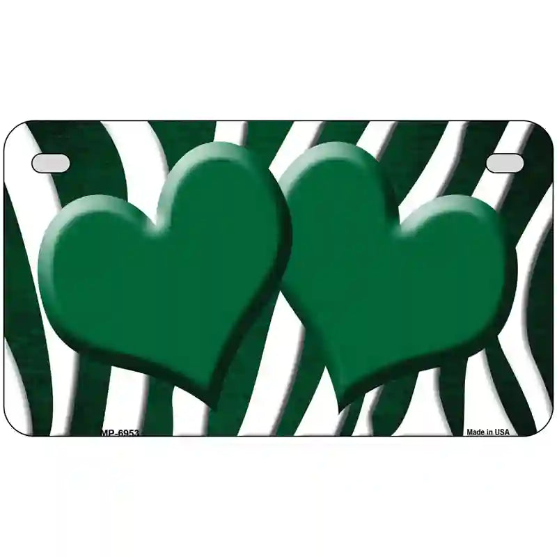 Green White Zebra Hearts Oil Rubbed Metal Novelty License Plate 7" x 4" (MP)