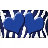 Blue White Zebra Hearts Oil Rubbed Metal Novelty License Plate 7" x 4" (MP)