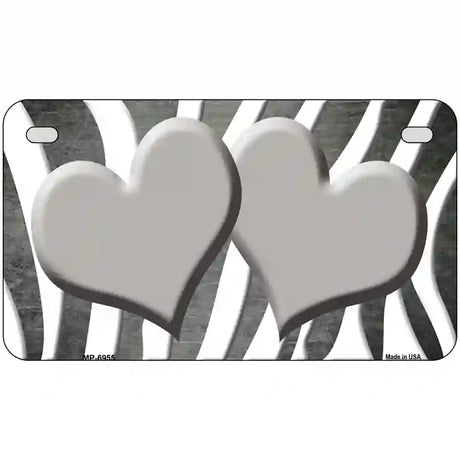 Gray White Zebra Hearts Oil Rubbed Metal Novelty License Plate 7" x 4" (MP)