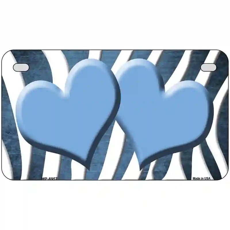 Light Blue White Zebra Hearts Oil Rubbed Metal Novelty License Plate 7" x 4" (MP)