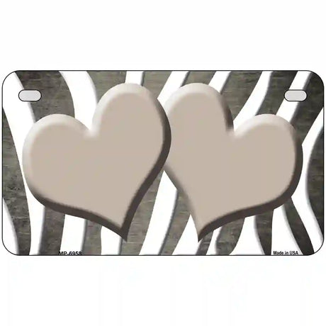 Tan White Zebra Hearts Oil Rubbed Metal Novelty License Plate 7" x 4" (MP)