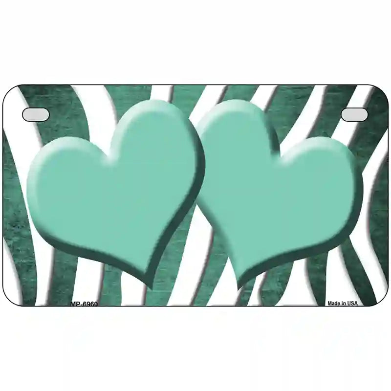 Mint White Zebra Hearts Oil Rubbed Metal Novelty License Plate 7" x 4" (MP)