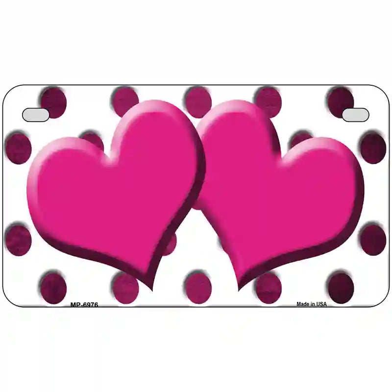 Pink White Dots Hearts Oil Rubbed Metal Novelty License Plate 7" x 4" (MP)