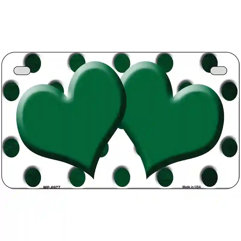 Green White Dots Hearts Oil Rubbed Metal Novelty License Plate 7" x 4" (MP)