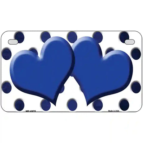 Blue White Dots Hearts Oil Rubbed Metal Novelty License Plate 7" x 4" (MP)