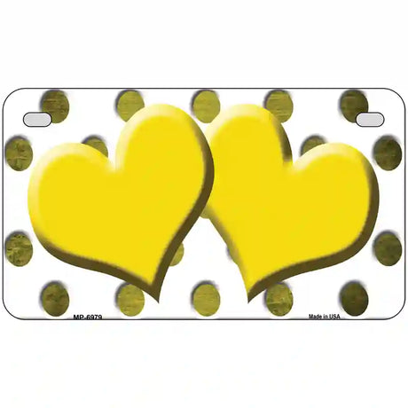 Yellow White Dots Hearts Oil Rubbed Metal Novelty License Plate 7" x 4" (MP)