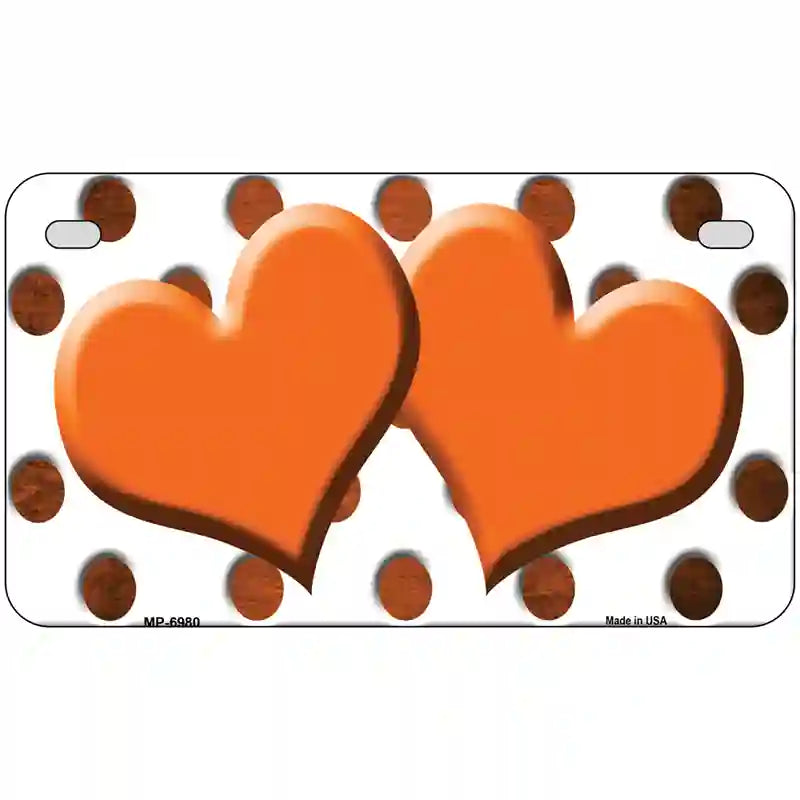 Orange White Dots Hearts Oil Rubbed Metal Novelty License Plate 7" x 4" (MP)