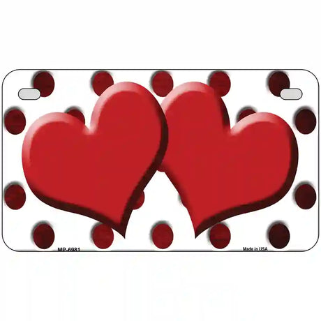 Red White Dots Hearts Oil Rubbed Metal Novelty License Plate 7" x 4" (MP)