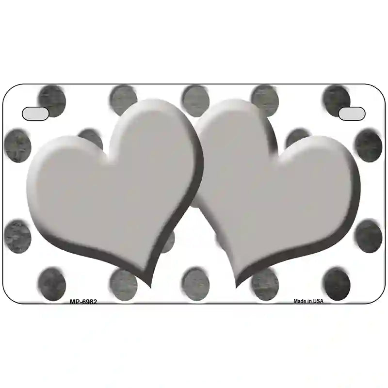 Gray White Dots Hearts Oil Rubbed Metal Novelty License Plate 7" x 4" (MP)