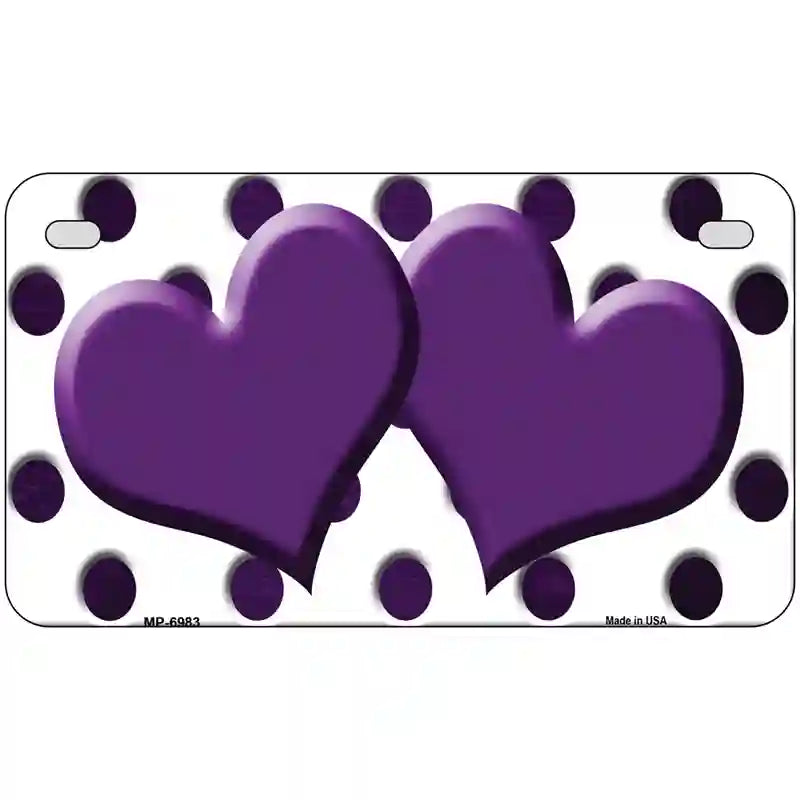 Purple White Dots Hearts Oil Rubbed Metal Novelty License Plate 7" x 4" (MP)