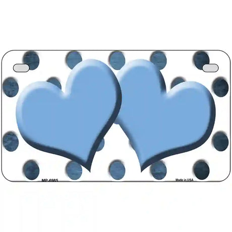 Light Blue White Dots Hearts Oil Rubbed Metal Novelty License Plate 7" x 4" (MP)