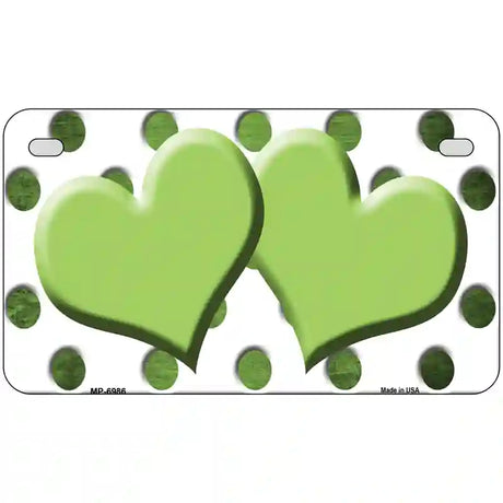 Lime Green White Dots Hearts Oil Rubbed Metal Novelty License Plate 7" x 4" (MP)