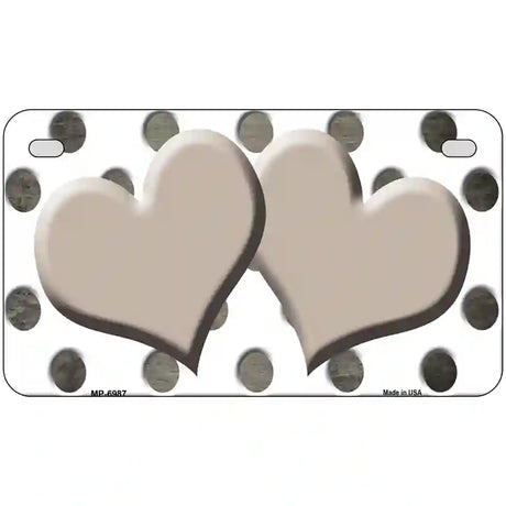 Tan White Dots Hearts Oil Rubbed Metal Novelty License Plate 7" x 4" (MP)