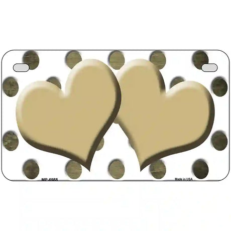 Gold White Dots Hearts Oil Rubbed Metal Novelty License Plate 7" x 4" (MP)