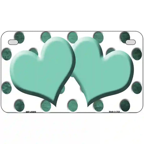 Mint White Dots Hearts Oil Rubbed Metal Novelty License Plate 7" x 4" (MP)