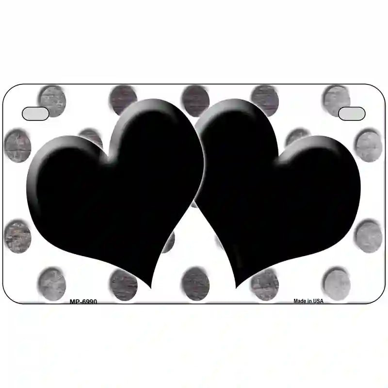 Black White Dots Hearts Oil Rubbed Metal Novelty License Plate 7" x 4" (MP)