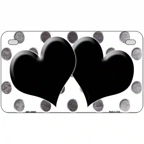 Black White Dots Hearts Oil Rubbed Metal Novelty License Plate 7" x 4" (MP)