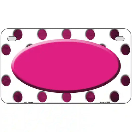 Pink White Dots Oval Oil Rubbed Metal Novelty License Plate 7" x 4" (MP)