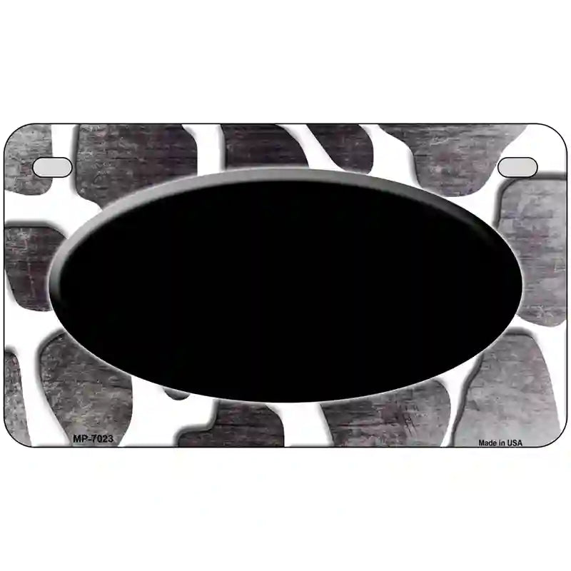 Black White Oval Giraffe Oil Rubbed Metal Novelty License Plate 7" x 4" (MP)