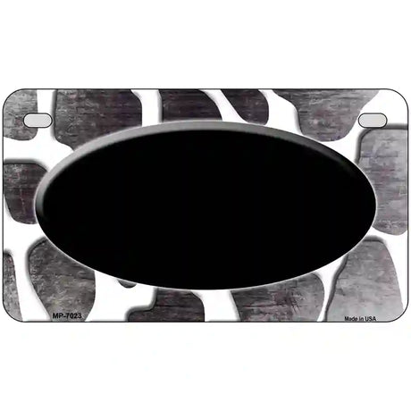 Black White Oval Giraffe Oil Rubbed Metal Novelty License Plate 7" x 4" (MP)