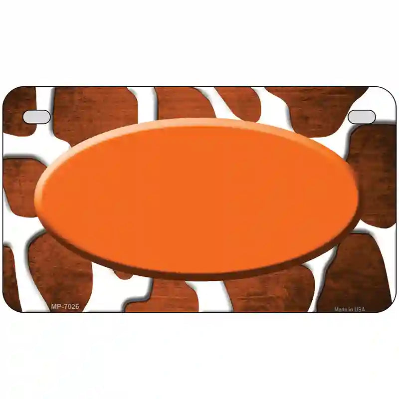 Orange White Oval Giraffe Oil Rubbed Metal Novelty License Plate 7" x 4" (MP)