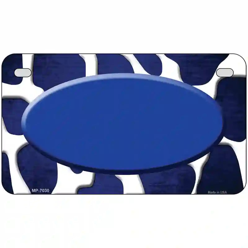 Blue White Oval Giraffe Oil Rubbed Metal Novelty License Plate 7" x 4" (MP)