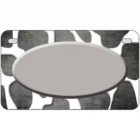 Gray White Oval Giraffe Oil Rubbed Metal Novelty License Plate 7" x 4" (MP)