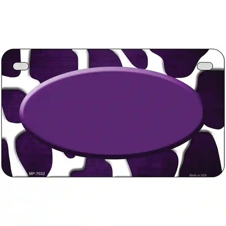 Purple White Oval Giraffe Oil Rubbed Metal Novelty License Plate 7" x 4" (MP)