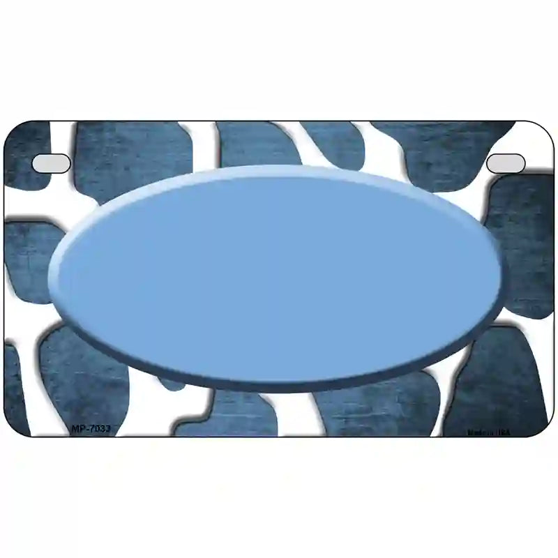 Light Blue White Oval Giraffe Oil Rubbed Metal Novelty License Plate 7" x 4" (MP)