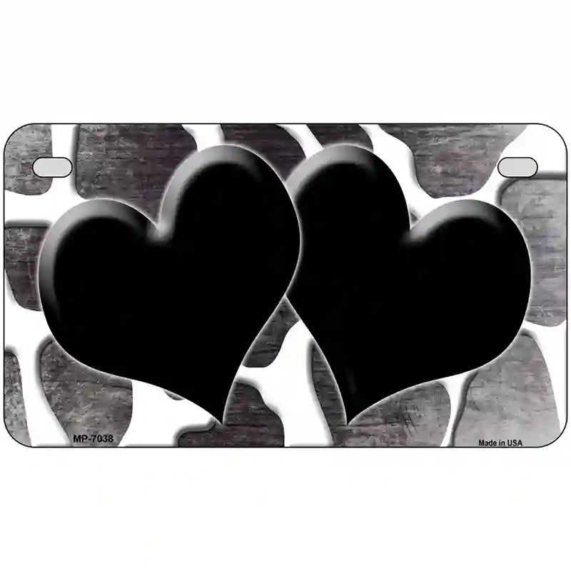 Black White Hearts Giraffe Oil Rubbed Metal Novelty License Plate 7" x 4" (MP)