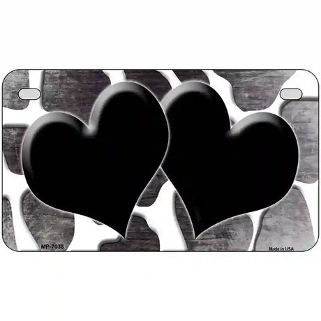 Black White Hearts Giraffe Oil Rubbed Metal Novelty License Plate 7" x 4" (MP)