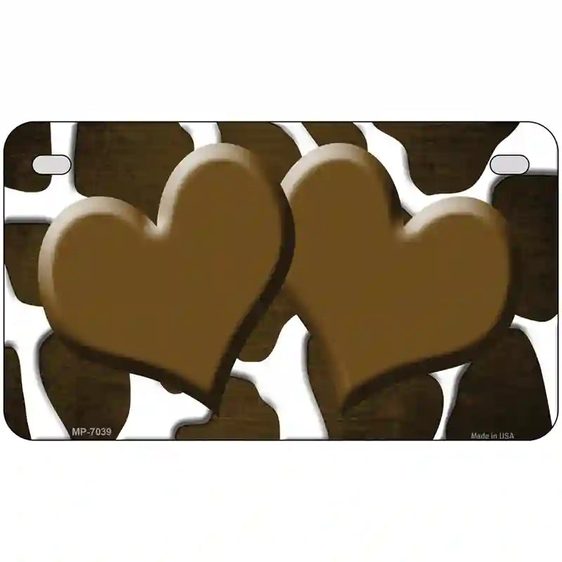 Brown White Hearts Giraffe Oil Rubbed Metal Novelty License Plate 7" x 4" (MP)