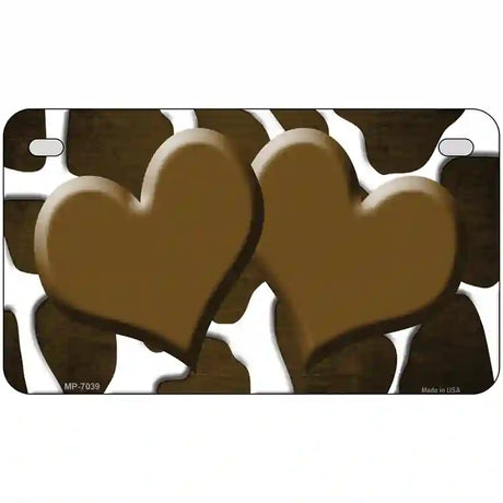 Brown White Hearts Giraffe Oil Rubbed Metal Novelty License Plate 7" x 4" (MP)